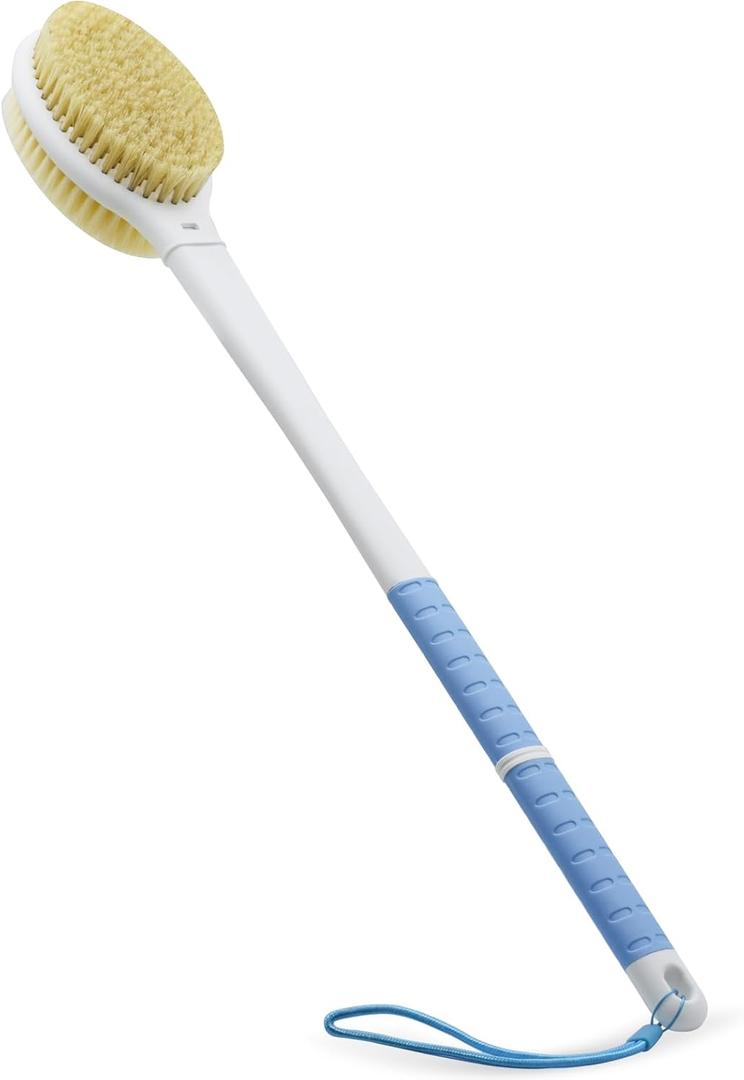 Shower Brush with Soft and Stiff Bristles,20.5" Extra Long Handle Dual-Sided Back Scrubber Bath Brush Body Exfoliator for Wet or Dry Brushing (Extra Long Handle) (Blue)
