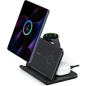 Wireless Charger Stand for Samsung Z Fold 7/Pixel 10 Pro Fold, 25W Charging Station for Samsung Galaxy Z Fold 6/5/4/3, Galaxy Watch 8/8 Classic/Ultra/7/6/5/4, Galaxy Buds, SwanScout 705S (No Adapter)