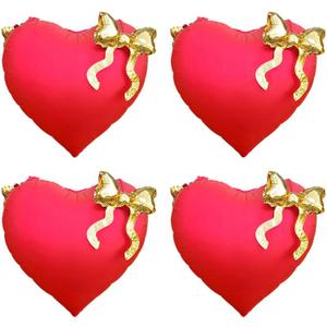 Red Heart Shaped Foil Balloons with Gold Bow Valentines Day I Love You Themed Balloon Hotel Decor for Happy Galentines Birthday Anniversary Proposal Romantic Party Decorations Special Night for Him