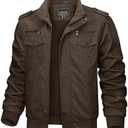 TACVASEN Men's Winter Jacket Fleece Lined Military Jacket Cargo Windbreaker Zip Front Stand Collar Coat with Multi Pockets, XL