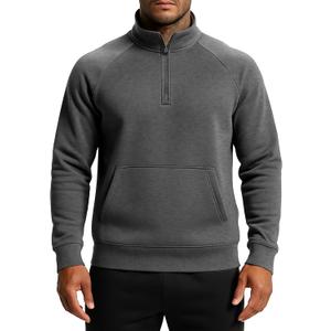 Men's Quarter Zip Pullover Sweatshirts Fleece Sweatshirt Stand Collar Long Sleeve Shirt with kangaroo Pocket (Large, Dark Vintage Heather)