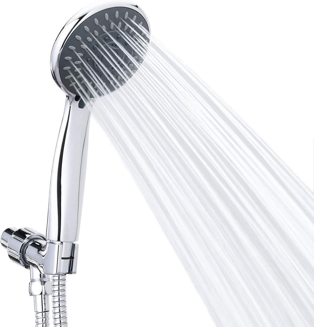 High Pressure Handheld Shower Head Briout 5-Settings Powerful Water Spray Shower Head against Low Pressure Water Flow with Stainless Hose and Adjustable Mount (Silver)