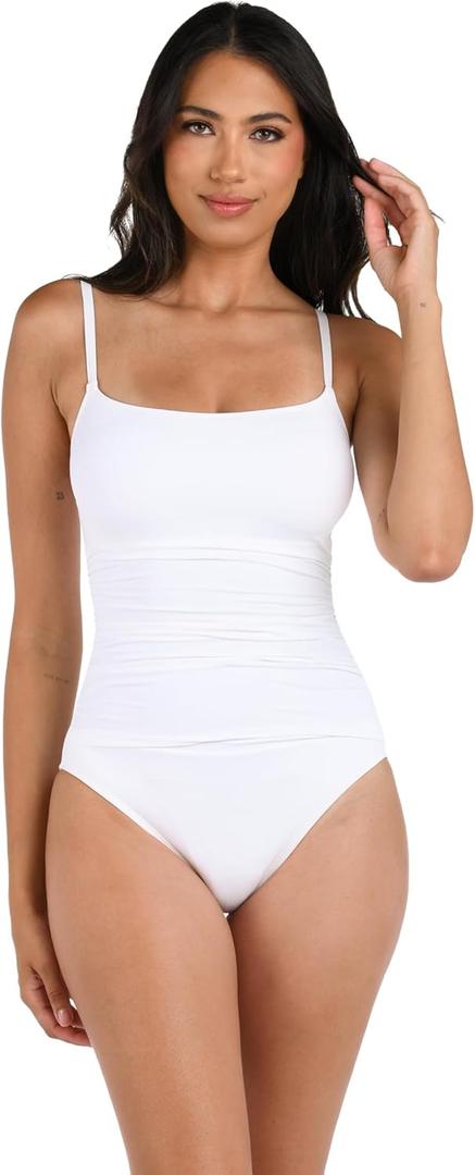 La Blanca Women's One Piece Swimsuit Island Goddess Shirred Side Women's Bathing Suit (8, White)