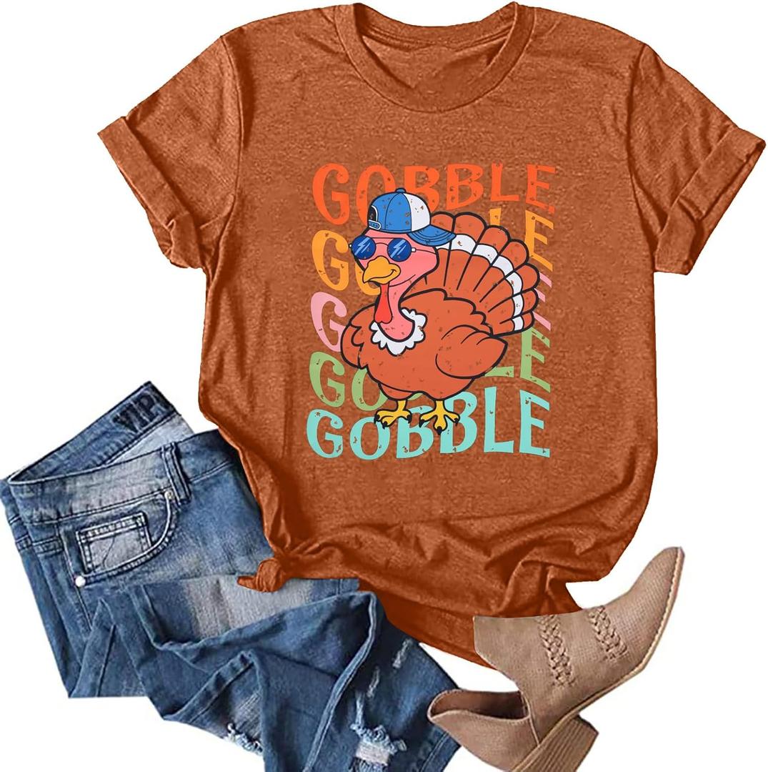 Thanksgiving Shirt for Women Gobble Gobble T-Shirts Funny Turkey Graphic Tee Turkey Day Thanksgiving Tee Top (XXL)