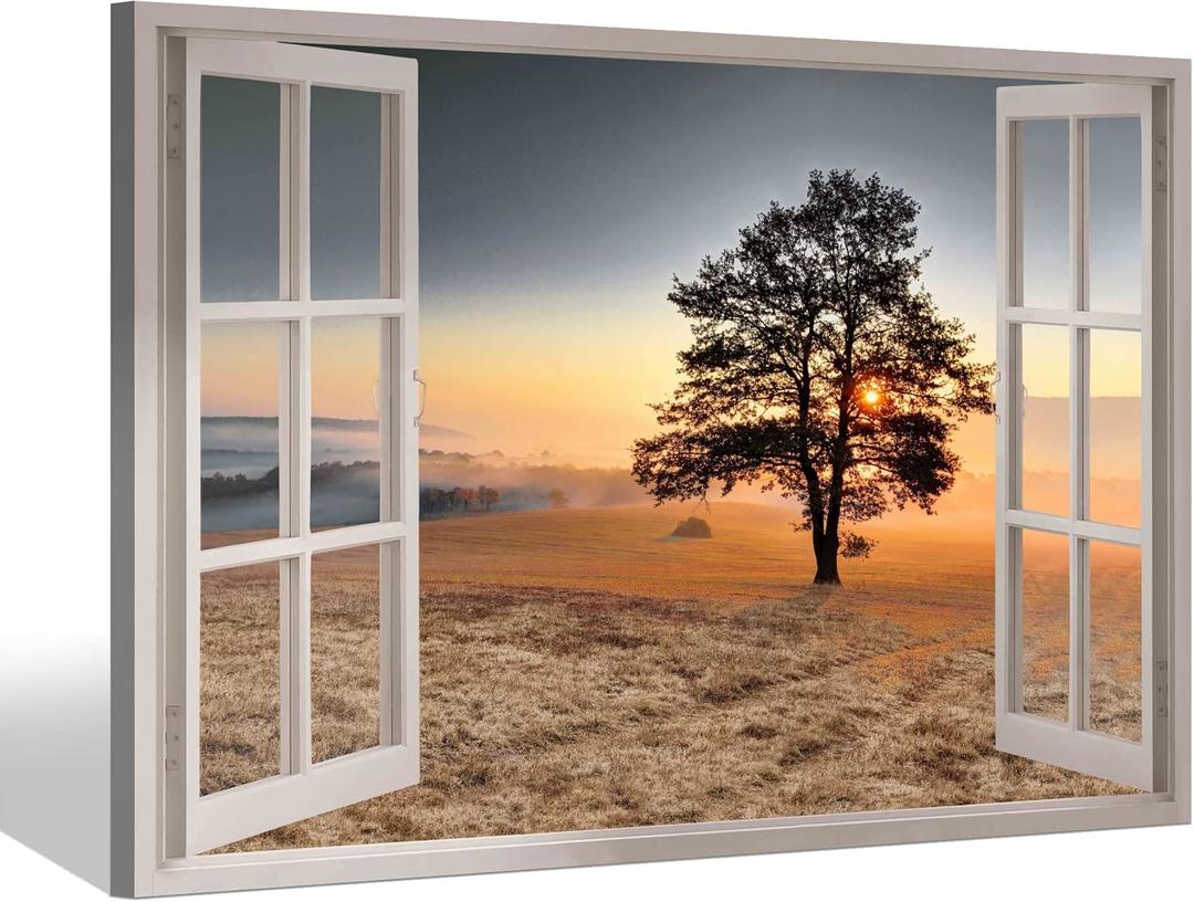 Tree Canvas Wall Art Decor: Bedroom Living Room Nature Landscape Window View Picture Modern Foggy Forest Mountain Scene Painting Horizontal Sunset Misty Wilderness Scenic Artwork Print for Home (24"L x 16"W) Tree Canvas Wall Art Decor: Bedroom Living Room Nature Landscape Window View Picture Modern Foggy Forest Mountain Scene Painting Horizontal Sunset Misty Wilderness Scenic Artwork Print for Home (24"L x 16"W)
