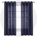 Deconovo Grommet Faux Linen Window Drapes Linen Look Panels Solid Curtains for Living Room Semi Sheer Curtains Navy Blue 52x72 Inch 2 Panels