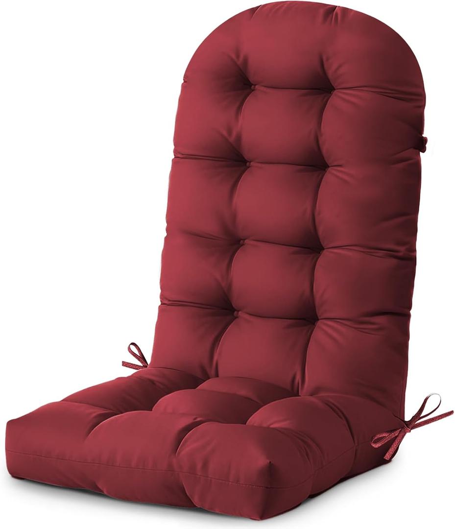 DANGHOOGY Outdoor/Indoor Adirondack Chair Cushion, Waterproof Outdoor Rocking Chair Cushion with Ties, Tufted Replacement Seat Cushions for Outdoor Furniture, Red