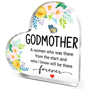 2 x Godmother Plaque Gift,Mother's Day Godmother Gifts,Godmother Gifts for Birthday Christmas,Godmom Acrylic Heart Plaque L721
