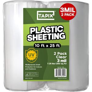 Plastic Sheeting (10' x 25') Long, 3 Mil (2 Pack) - UV Protection Poly Sheeting Polyethylene Film, Heavy Duty Greenhouse Plastic Sheeting (Clear)