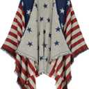 Womens Blanket Shawls Wraps Winter Printed Open Front Poncho Cape Plaid Shawls for Women (One Size, X American Flag)