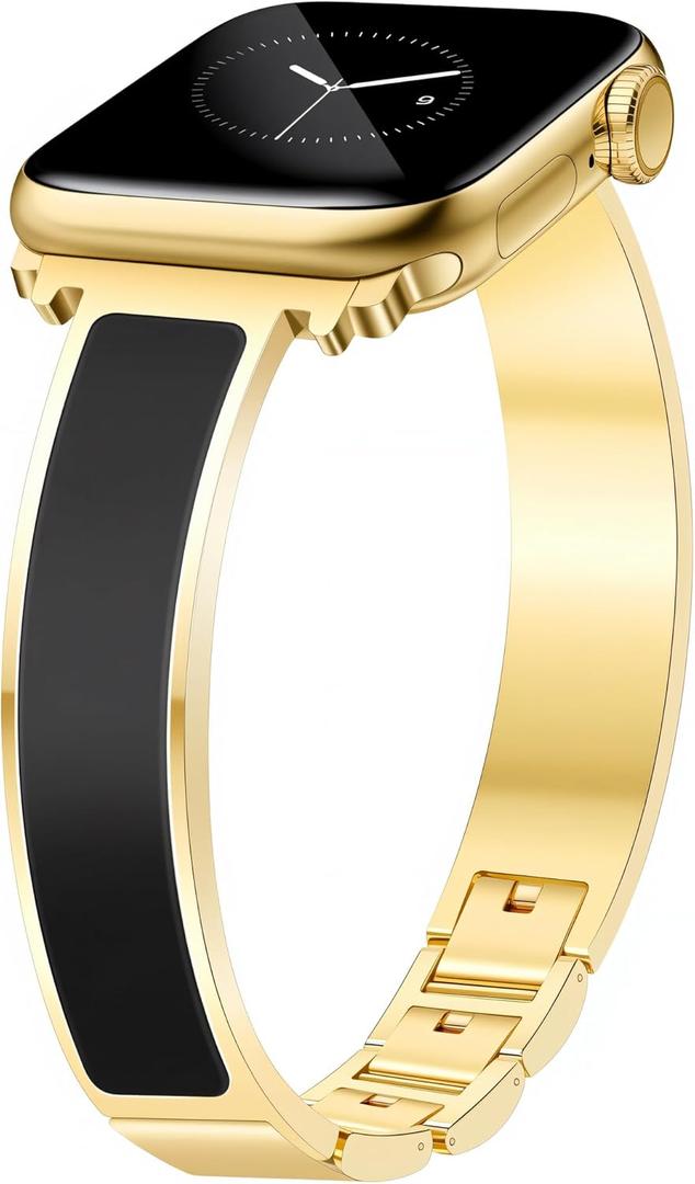 Gold Slim Watch Bands for Women Compatible with Apple Watch 42mm(S3/2/1) 44mm 45mm 46mm 49mm Jewelry Dressy Bracelet Metal Strap Adjustable for iWatch Series 10/9/8/7/6/5/4/3/2/1/SE/Ultra