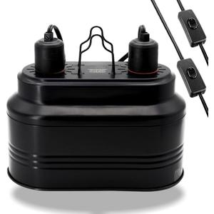 Dual Reptile Lamp Fixture with Independent Switches, UVB & Basking Bulb Holder for Glass Terrarium Habitat - Heat Light Fixture for Bearded Dragons, Turtles, Snakes & Lizards