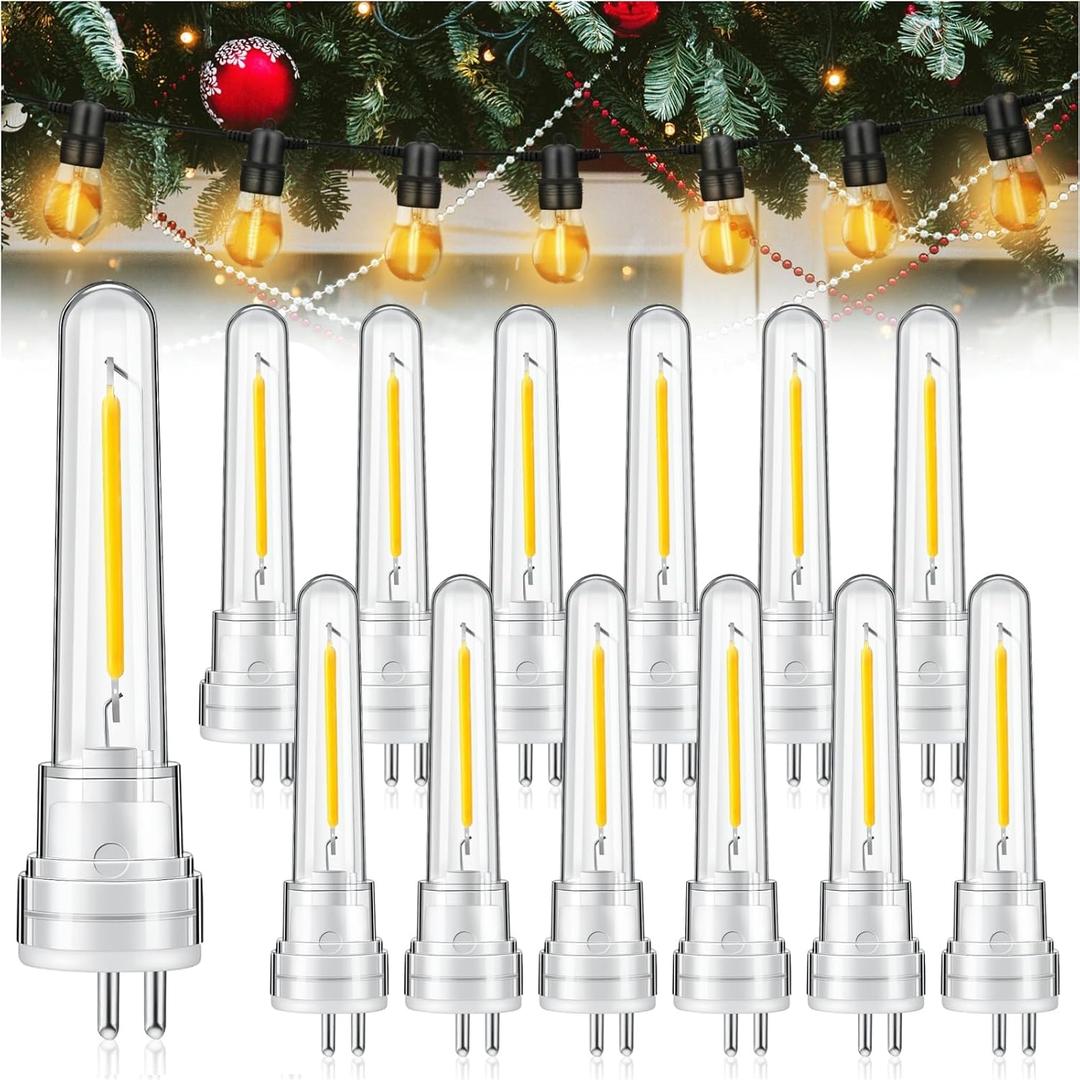Rossesay 12 Pcs S14 Bulbs for Outdoor String Lights 1.5 W LED String Light Bulbs with 2 Prongs 2700k 120v Waterproof S14 LED Replacement Accessories for Outdoor Patio, Warm White (White)