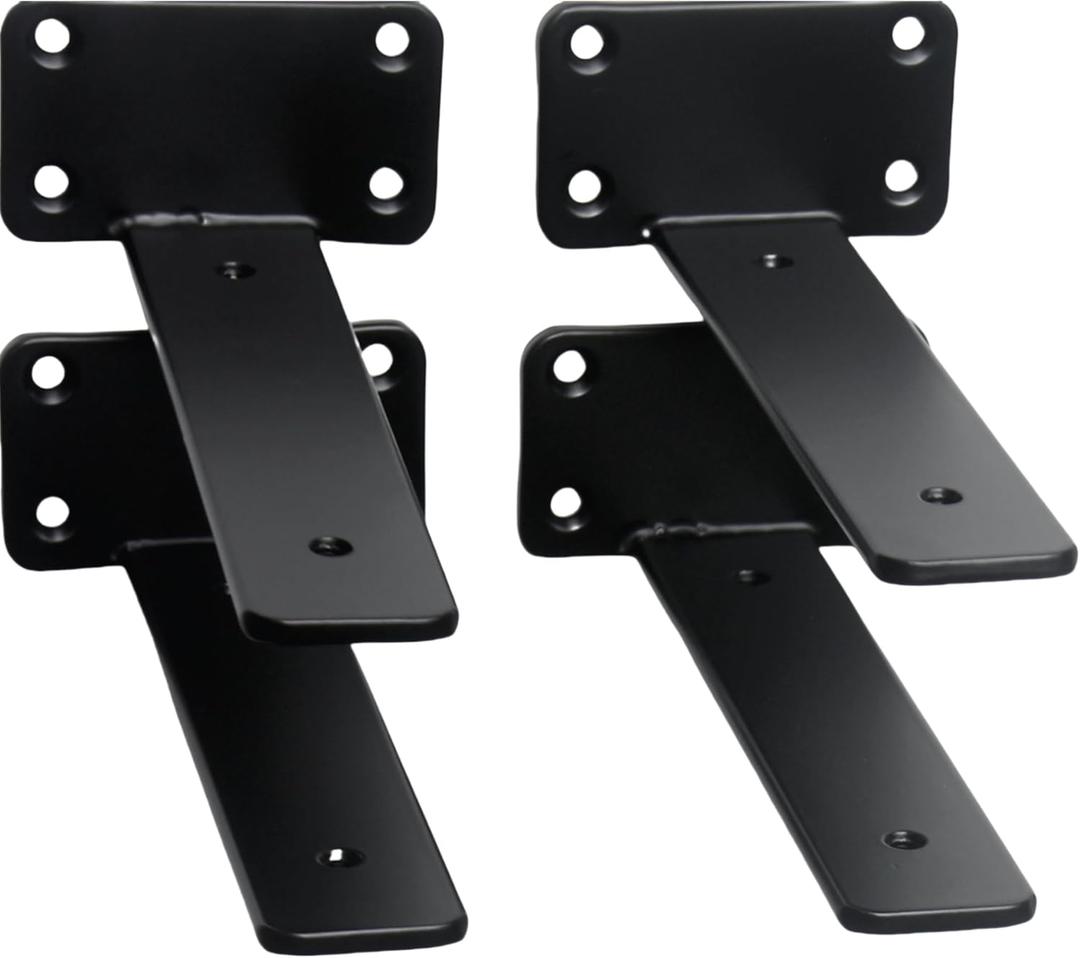 4 Pack - 7 inch Black Hidden L Shelf Bracket (1/5 Inch Thicked) Iron Floating Shelf Brackets Rustic Industrial Metal Brackets for Shelf Support