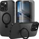 Lamcase for iPhone 16 Pro Case, Compatible with MagSafe, with Privacy Screen Protectors X2, [Magnetic Invisible Stand] [Camera Protection] Shockproof Slim Translucent Matte Phone Case, Black