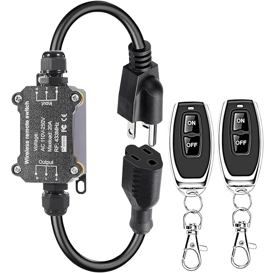AC110V Remote Control Power Switch,Waterproof Wireless Light Switch,165 Feet Long,AC110V/120V/250V/20A RF Module Relay,Outdoor Weatherproof Smart Socket,Electrical Equipment