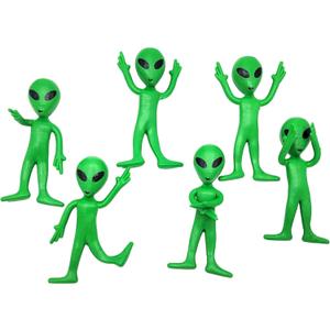 Bendable Rubber Green Aliens (3.75") Action Figures Bendable UFO Aliens Limbs Sensory Stress Relief Fidget Toys. Great Party Favor Trick or Treat Supplies (6 Aliens)