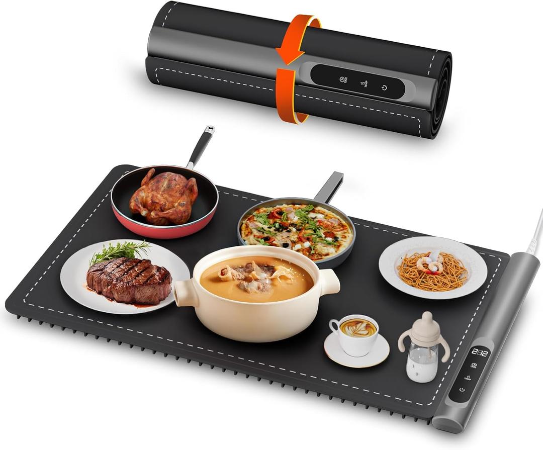 Newise Upgrade Graphene Warming Mat for Food, Food Warming Mat for Countertop with 6 Temperature Settings and Timing Function, Portable Electric Warming Tray for Parties Buffet, Black (XL Large Size: 23"x15")