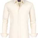 J.VER Men's Dress Shirts Stretch Stain Shield Long Sleeve Solid Formal Shirt Business Casual Button Down Shirts (Beige, S)