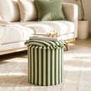 GLAXYFUR Round Striped Ottoman with Storage, Foot Rest Stool, Green, 14.2"D x 14.2"W x 17.3"H