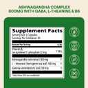 Ashwagandha Complex 800mg with GABA, L-Theanine & B6  Adaptogenic Support for Calm, Focus & Mood  60 Capsules  Stronger Than 600mg - Non-GMO, Gluten-Free (60 Count (Pack of 1))