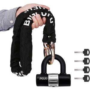 Motorcycle Lock Chain Locks Heavy Duty, 120cm/4ft Long, Cut Proof 10mm Thick Colorful Square Chains with 4Keys 16mm U Lock, Ideal for Motorcycles, Motorbike, Bike, Generator, Gates