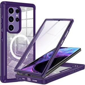 Hekodonk for Samsung Galaxy S24 Ultra Case Glitter,Compatible with MagSafe[Built-in Tempered Glass Screen Protector & Camera Lens Protection] Full Body Shockproof Protective Bling Phone Case,Amethyst