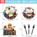 96 Pcs Super Theme Hero Plates For White Hero Party Supplies Plates Napkins Forks Hero Theme Birthday Party Decorations Birthday Disposable Dinnerware Tableware for Boys Girls Serves 24