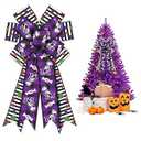 ABTOLS Large Halloween Wreath Bows, Black White Stripe Buffalo Bows for Wreath Orange Velvet Bows for Front Door Halloween Pumpkin Tree Topper Bows for Halloween Party Home Indoor Outdoor Decor