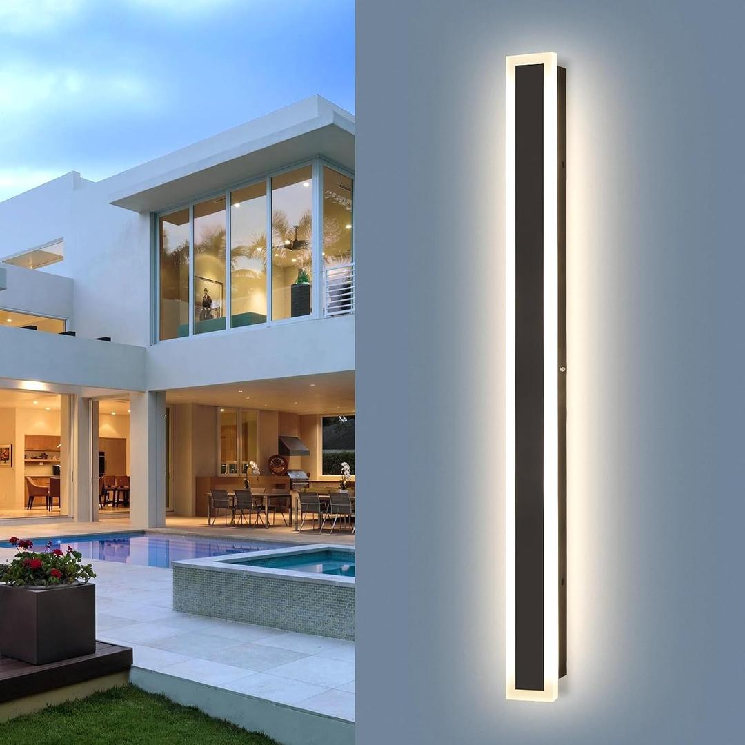 39 Inch Black Modern Outdoor Wall Light 3000K-6000K Dimmable Modern Exterior Wall Sconce Long LED Linear Exterior Lights for Patio Garden Garage, 39.4 inch-1pack