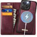 Wallet Case for iPhone 14 Pro Compatible with Magsafe, 2-in-1 PU Leather Flip RFID Blocking Card Holder Stand Shockproof Magnetic Detachable Case for iPhone 14 Pro Case 6.1", Burgundy