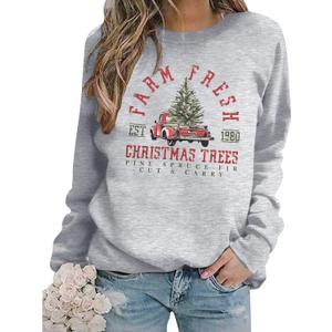 MYHALF Christmas Sweatshirts for Women 2025 Crewneck Christmas Trees Shirts Long Sleeve Xmas Holiday Sweater Tops Lightweight (Gray, XL)