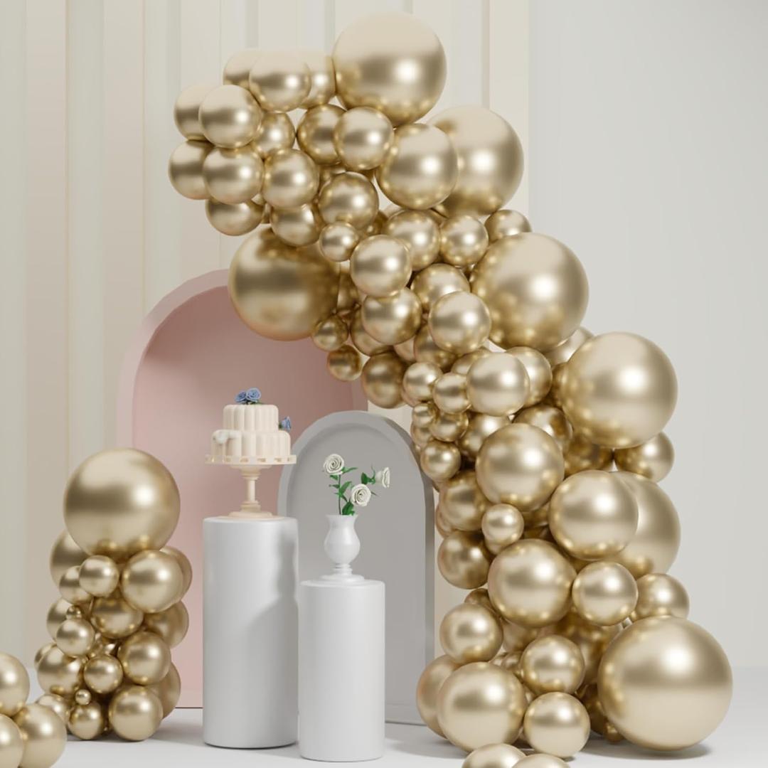 Metallic White Gold Balloons, Scmdoti Chrome Sand Gold Balloons Different Sizes 12 10 5 Inch,Gold Balloon Garland Arch for Birthday Party Baby Shower Bridal Decorations (Metallic Sand Gold)