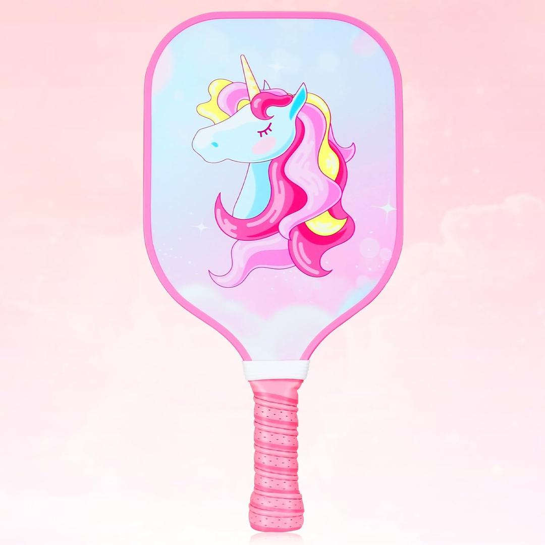 Kids Pickleball Paddles, Cute Pickleball Paddle with Small Grip, Lightweight Pickleball Rackets, Honeycomb Core, Fiberglass Pickleball Paddle Set for Children 4-11 Years Old, Child-Size (Pink)