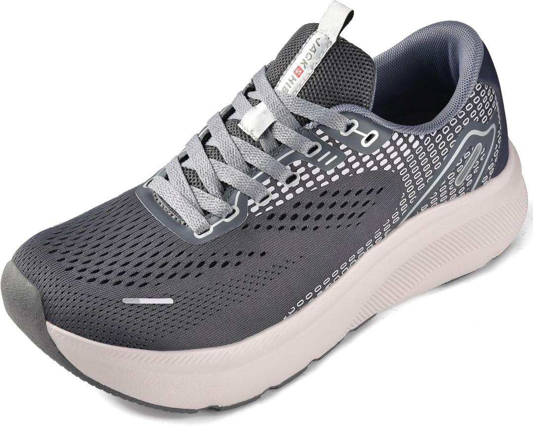 JACKSHIBO Wide Toe Box Shoes Women Arch Support Wide Sneakers for Running Walking Athletic Tennis Orthopedic Plantar Fasciitis Workout with Thick Cushion Zero Drop Sole Width Shoes, 7.5 Wide, Grey