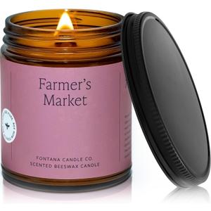 Fontana Candle Co Wood Wick Beeswax Jar Candle, Farmer's Market Made Safe with Coconut Oil & Pure Essential Oils 35+ Hrs Clean Burn, Long Lasting and Non-Toxic Candles for Home & Room Decor