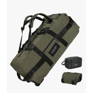 STOVER 80L Rolling Duffel Bag with Wheels, Large 31 Inch Durable Travel Duffle + Toiletry Bag, Heavy Duty, Packable, Foldable w/Shoulder Straps- Use as Luggage or Backpack, Men/Women (Green)