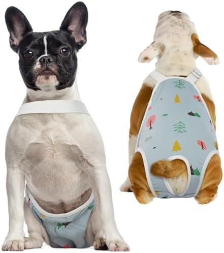 QBLEEV Dog Diapers Female Washable Sanitary Pantie with Adjustable Suspender, Reusable Doggie Diapers for Male Girl Dogs in Heat, Pet Period Panties Dog Underwear Jumpsuits for Teddy French Bulldog L