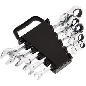 Amazon Basics 72-Tooth Ratcheting Combination Wrench Set, Chrome Vanadium Steel Flex Head, 5-Piece Metric, 180° Flexible