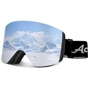 OTG Magnetic Frameless Ski Goggles, Ultra-Wide View Snowboarding Goggles,Double-pane Anti Fog Snow Goggles, Interchangeable Lens, UV400 Protection
