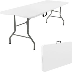 Fivenl 5 Feet Portable Folding Table White, Steel Legs Fold-in-Half with Carrying Handle Rectangular Plastic Foldable Table for Party, Wedding, Camping, Picnic, Dining, Indoor Outdoor Events