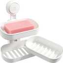 TAILI Double Layer Soap Dish Suction Cup Soap Holder, Strong Sponge Holder for Shower, Bathroom, Tub and Kitchen Sink, Drill-Free, Removable (5.8" * 3.7" 2 Tier, White)