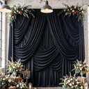 30ft x 12ft Black Backdrop Curtains for Wedding Parties, Wrinkle Free Photo Backdrop Drapes 6 Panels 5x12ft Back Drop Cloth for Birthday Retirement Halloween Photography Background