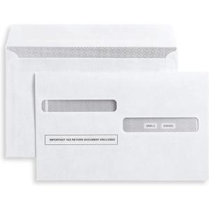 50 W2 Envelopes, for 4-Up Style W-2 Forms, Double Window, Security, Self Seal Envelope, W-2 Tax Form Envelopes 50 Pack