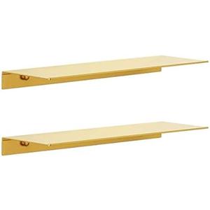 JYL HOME Modern Floating Shelf Wall Mounted Heavy Duty for Living Room Bedroom Bathroom, 16 Inch, Gold, Pack of 2 