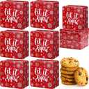 Tandefio 6 Pcs Christmas Cookie Tins with Lids for Gift Giving, 6.3 x 6.3 In Square Metal Holiday Empty Boxes Xmas Storage Containers for Storing Candy Cookie Biscuits Goody Treat Gifts (Red)