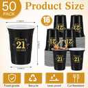 Ziliny 50 Pack 21st Birthday Decorations Birthday Cups 16 oz Disposable Plastic Gold and Black Cheers to 21 Years Cups for Men Women Hot Cold Drinks for Wedding Anniversary Supplies