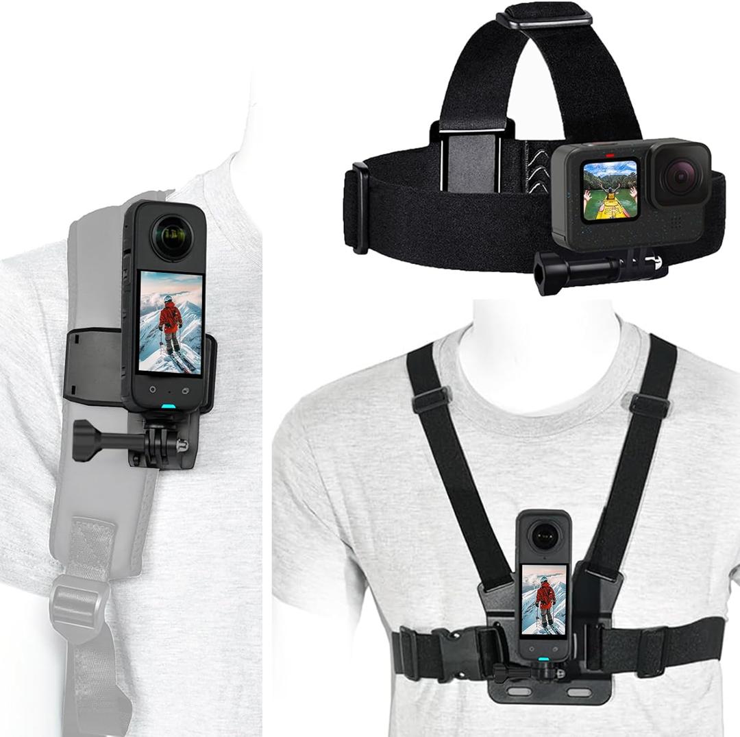 Accessories Set for GoPro Hero13/12/11/10/9/8/7/5 Black,DJI Action 6/5pro/4, Chest Mount Harness, Backpack Holder, Head Strap Bracket,3 in 1 Kit,Compatible with Insta360 X5/X4/X3/Acepro2,AKASO