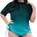 Halcurt Women's Plus Size Half Zip Short Sleeve Rash Guard Swim Top Drawstring Swim Shirt UPF50+ Swimsuit (4X)