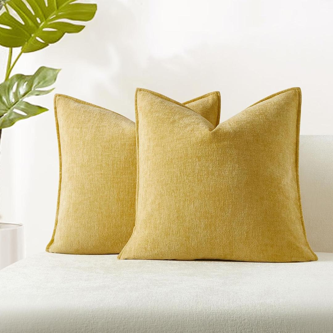 JUSPURBET Decorative Pillow Covers 22x22 Set of 2 Throw Pillow Covers for Couch Sofa Bed Cozy Chenille Cushion Covers Cases with Hidden Zipper for Living Room Home Decor,Yellow